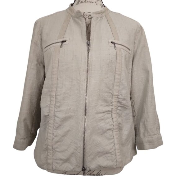 Chico’s | Textured Cotton Linen  Zip Front Jacket Tan | Size 12 - Picture 1 of 8